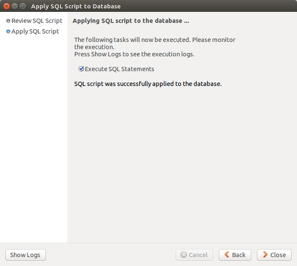 Our SQL has been successfully applied! Our SQL has been successfully applied!