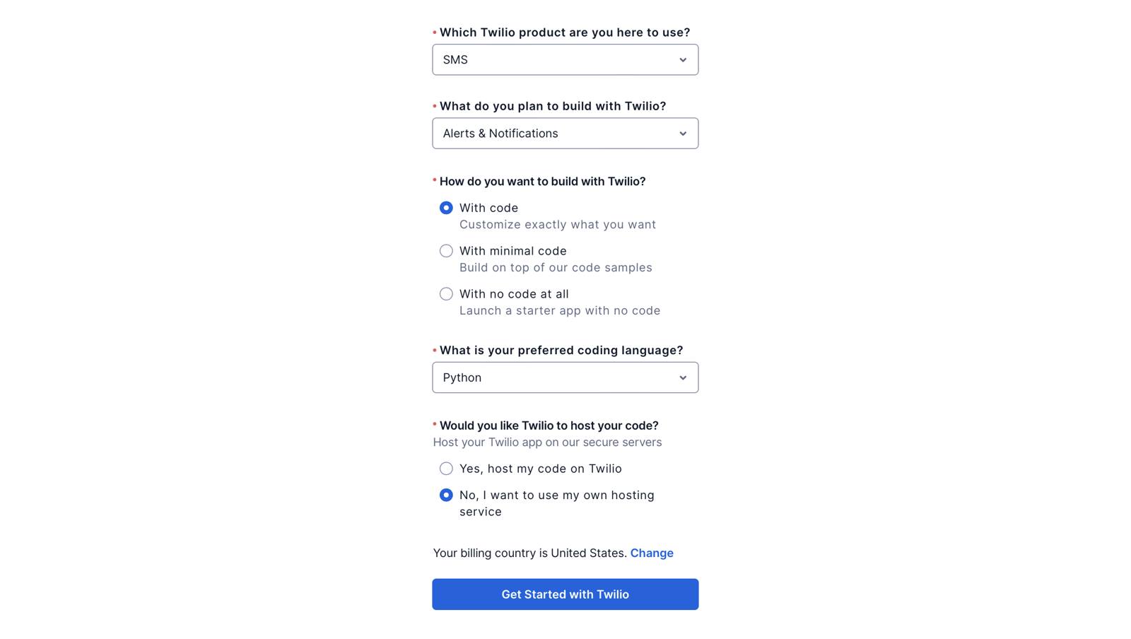 Twilio onboarding form - personalization questions Twilio onboarding form - personalization questions