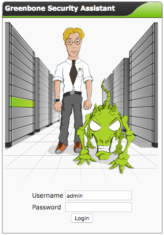 Greenbone Security Assistant login page. Greenbone Security Assistant login page.