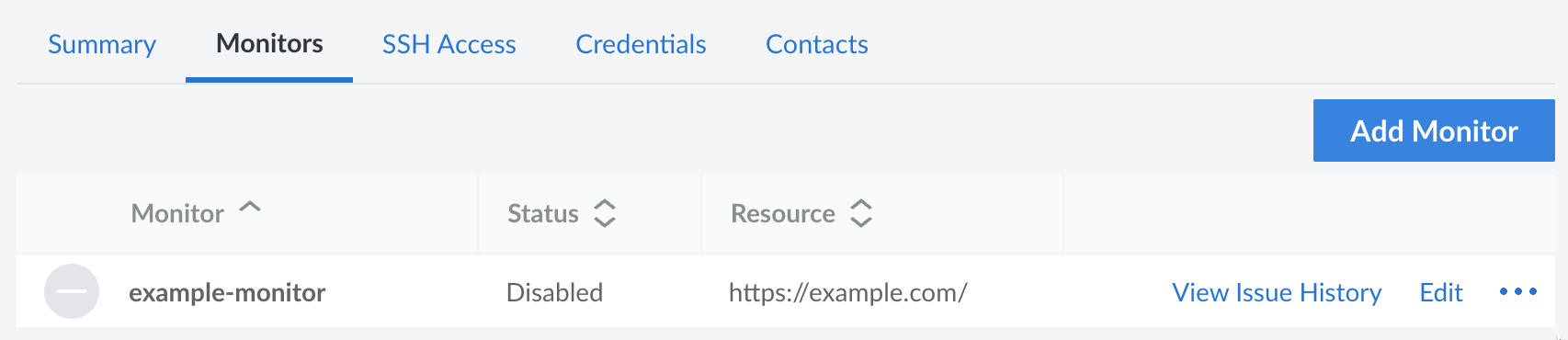 Screenshot of the Monitors tab under Managed Services in the Cloud Manager Screenshot of the Monitors tab under Managed Services in the Cloud Manager