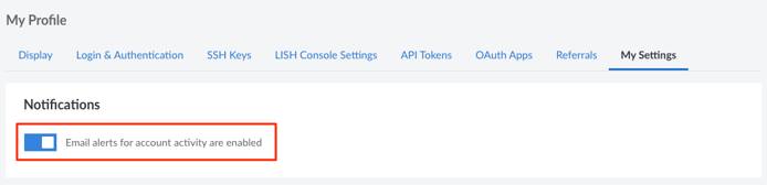 The email alerts toggle button The email alerts toggle button
