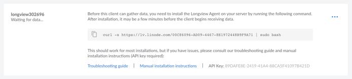 Screenshot of a new Longview client in the Cloud Manager Screenshot of a new Longview client in the Cloud Manager
